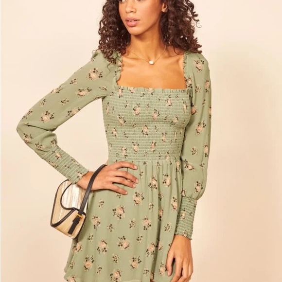 Reformation Kelli Floral Smocked Mini Dress Medium - Picture 4 of 11